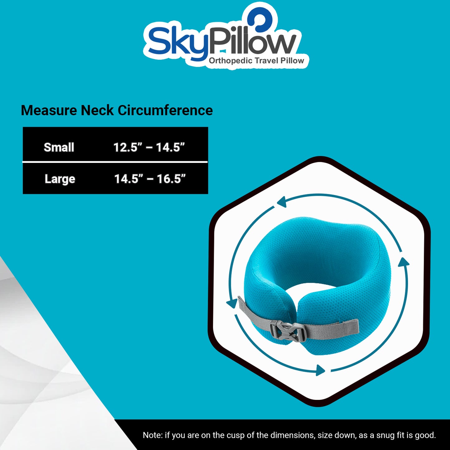 Neck Travel Pillow by Skypillow, One-of-a-kind Orthopedic Travel Pillow, Prevent Neck Cramps, Improve Posture; Memory Foam and Adjustable, Washable Cover, Includes Carrying Case and Clip (Blue) (SM)