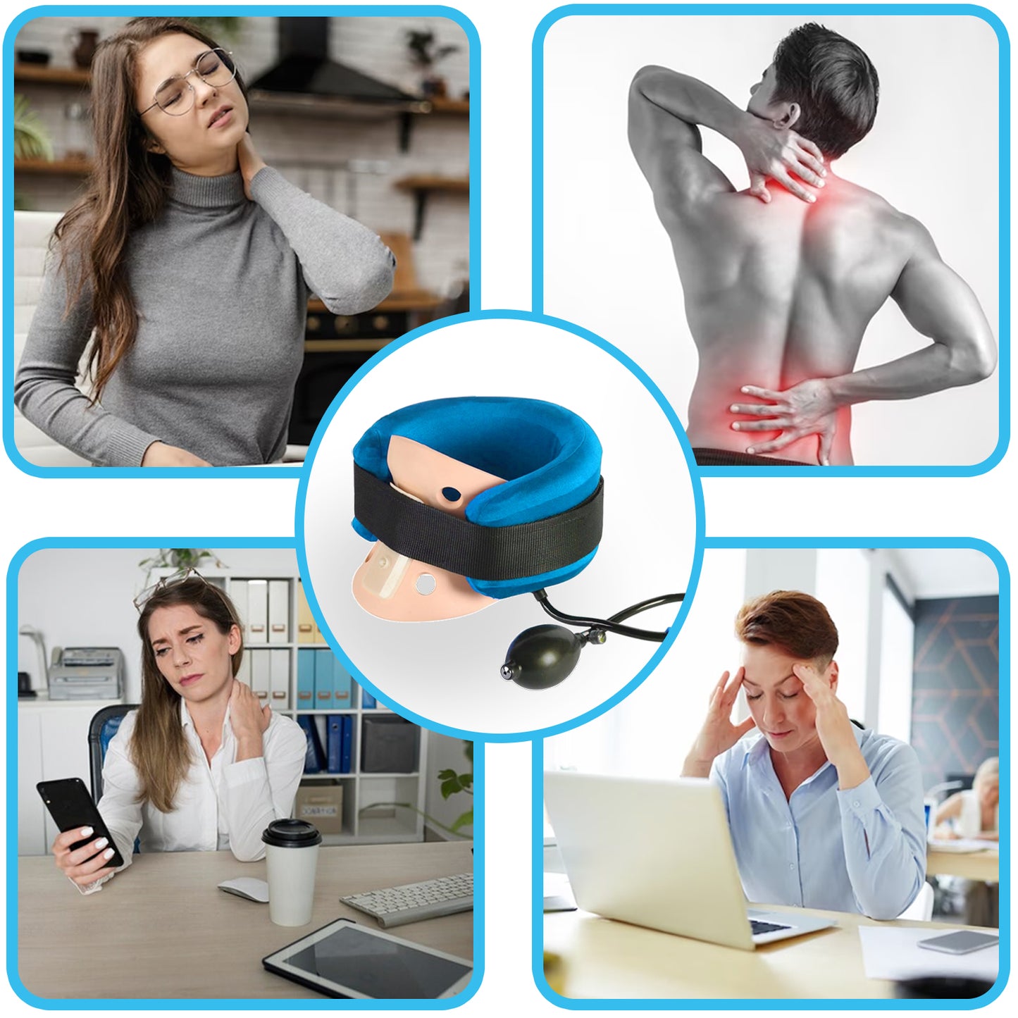 Premium Pneumatic Cervical Traction Collar – Inflatable Neck Traction Device for Pain Relief, Stretch and Decompress Neck Muscles