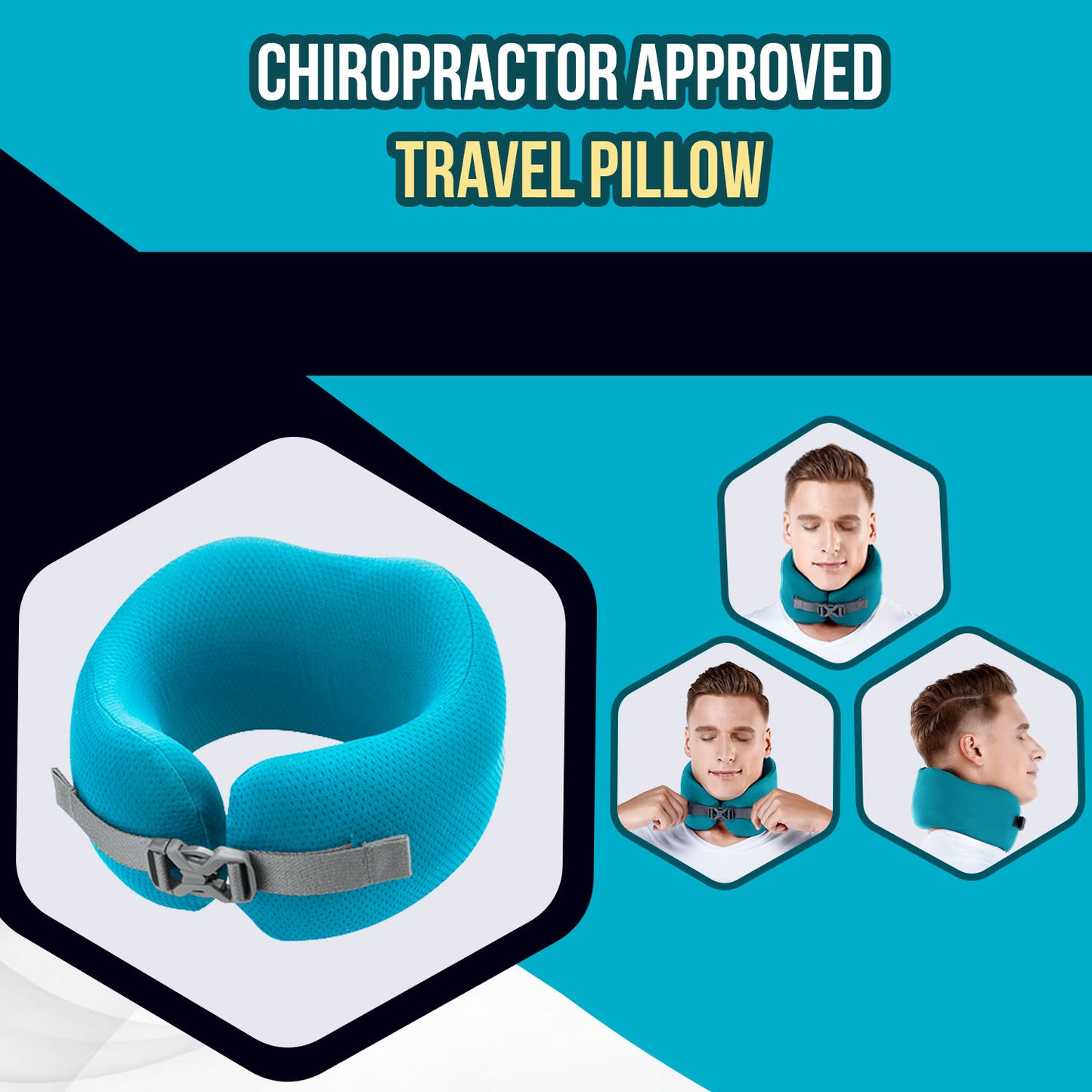 Neck Travel Pillow by Skypillow, One-of-a-kind Orthopedic Travel Pillow, Prevent Neck Cramps, Improve Posture; Memory Foam and Adjustable, Washable Cover, Includes Carrying Case and Clip (Blue) (SM)