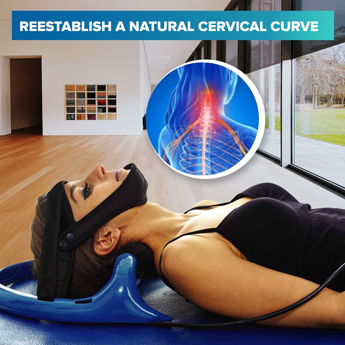 Posture Neck Traction Stand by S-Curve. Stretch and Reestablish the Cervical S-Curve, Spine Traction Disc Hydrator for upper Neck. Relieve Neck and Back Pain.