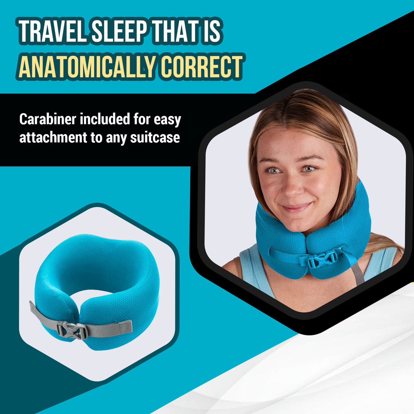 Neck Travel Pillow by Skypillow, One-of-a-kind Orthopedic Travel Pillow, Prevent Neck Cramps, Improve Posture; Memory Foam and Adjustable, Washable Cover, Includes Carrying Case and Clip (Blue) (SM)