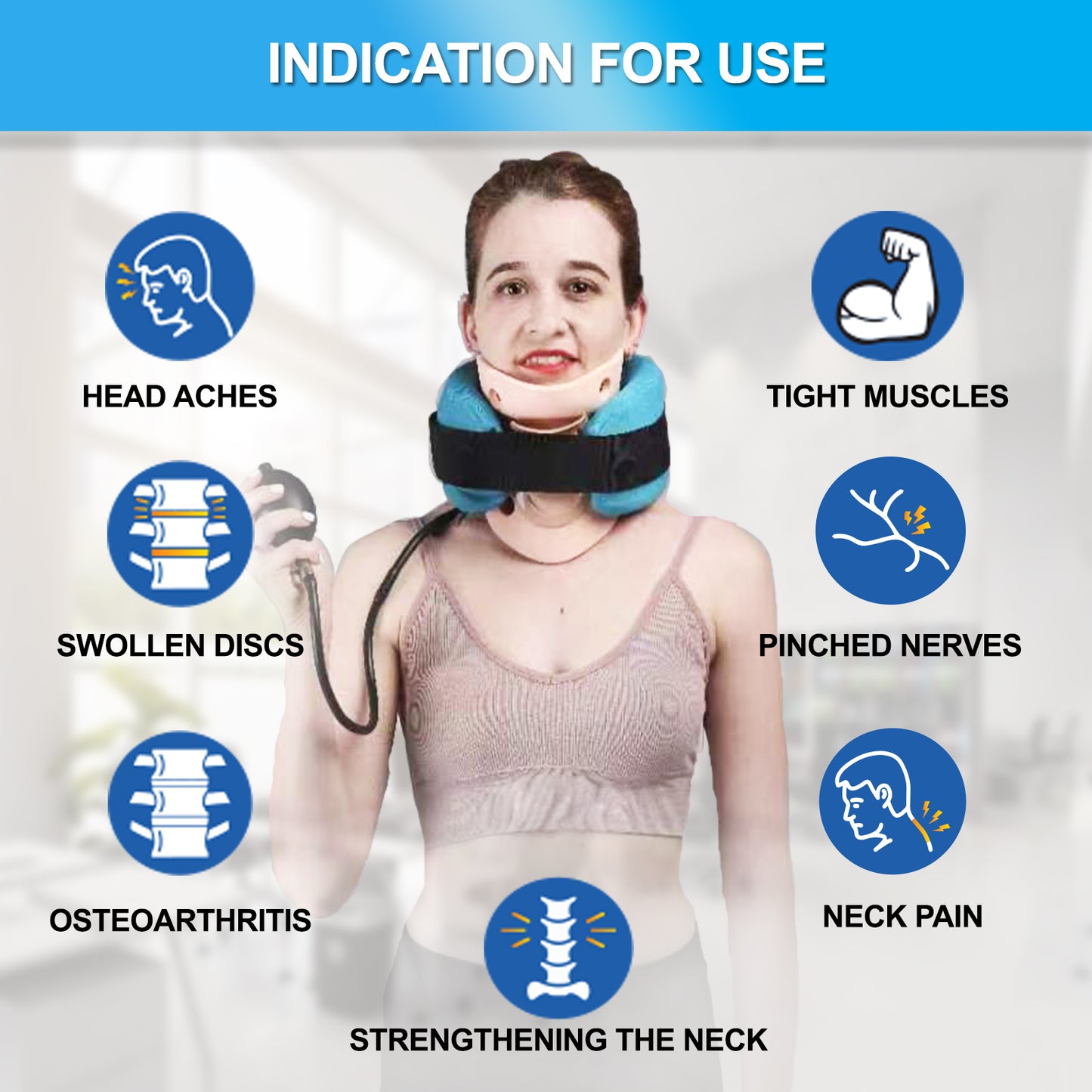 Premium Pneumatic Cervical Traction Collar – Inflatable Neck Traction Device for Pain Relief, Stretch and Decompress Neck Muscles