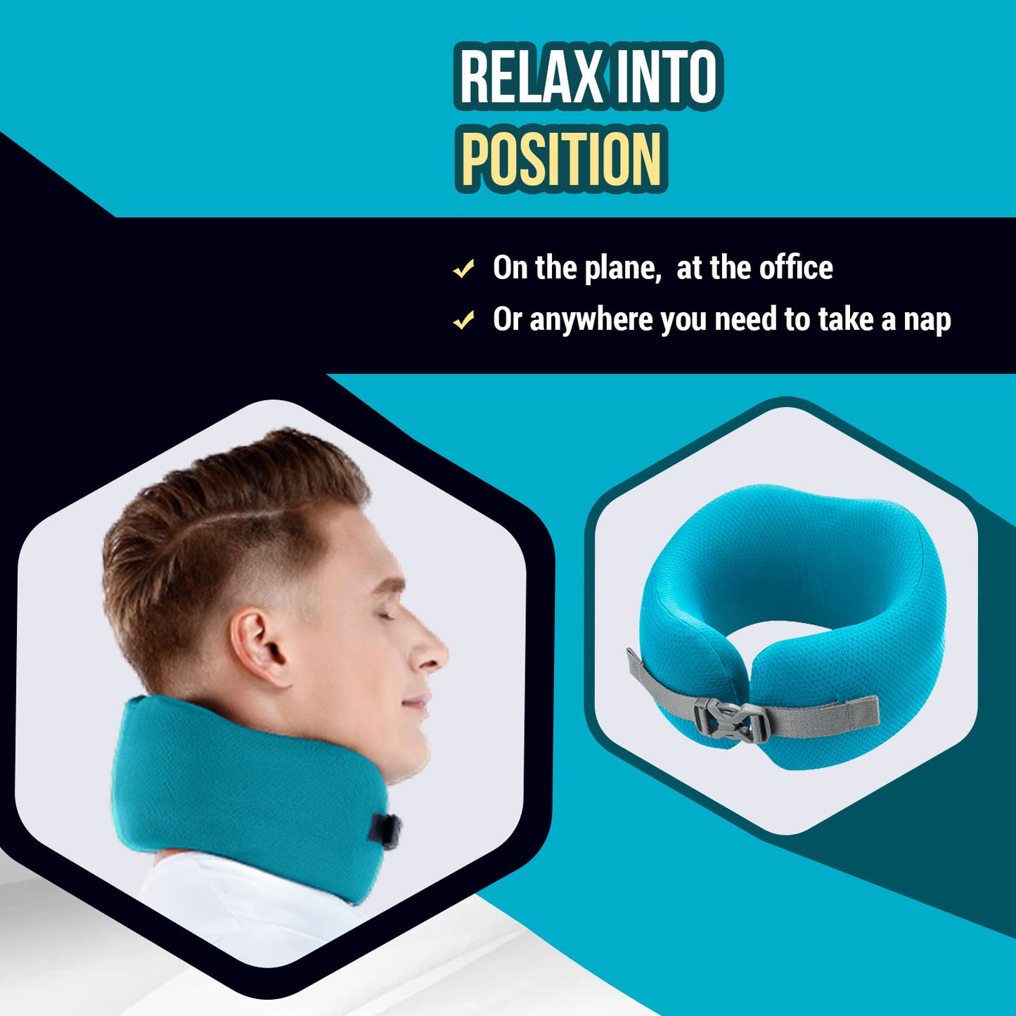 Neck Travel Pillow by Skypillow, One-of-a-kind Orthopedic Travel Pillow, Prevent Neck Cramps, Improve Posture; Memory Foam and Adjustable, Washable Cover, Includes Carrying Case and Clip (Blue) (SM)