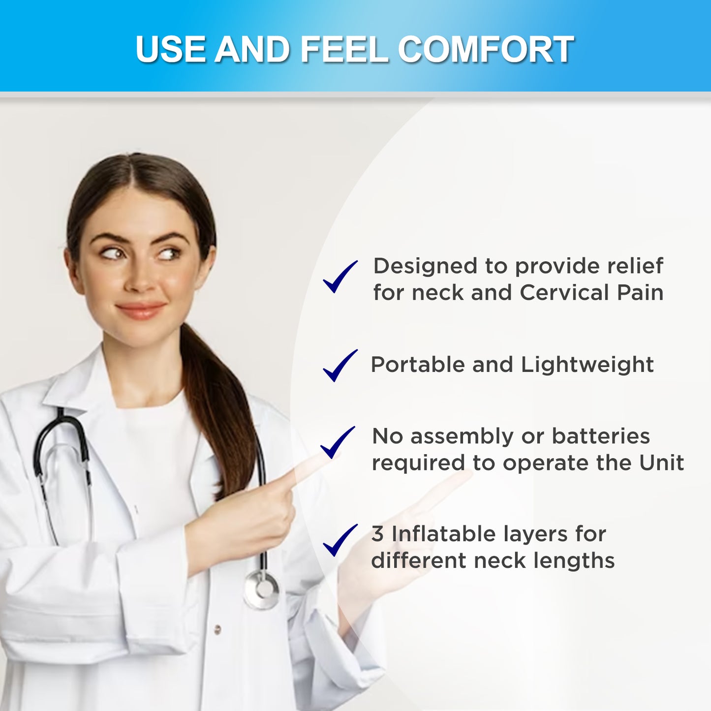 Premium Pneumatic Cervical Traction Collar – Inflatable Neck Traction Device for Pain Relief, Stretch and Decompress Neck Muscles