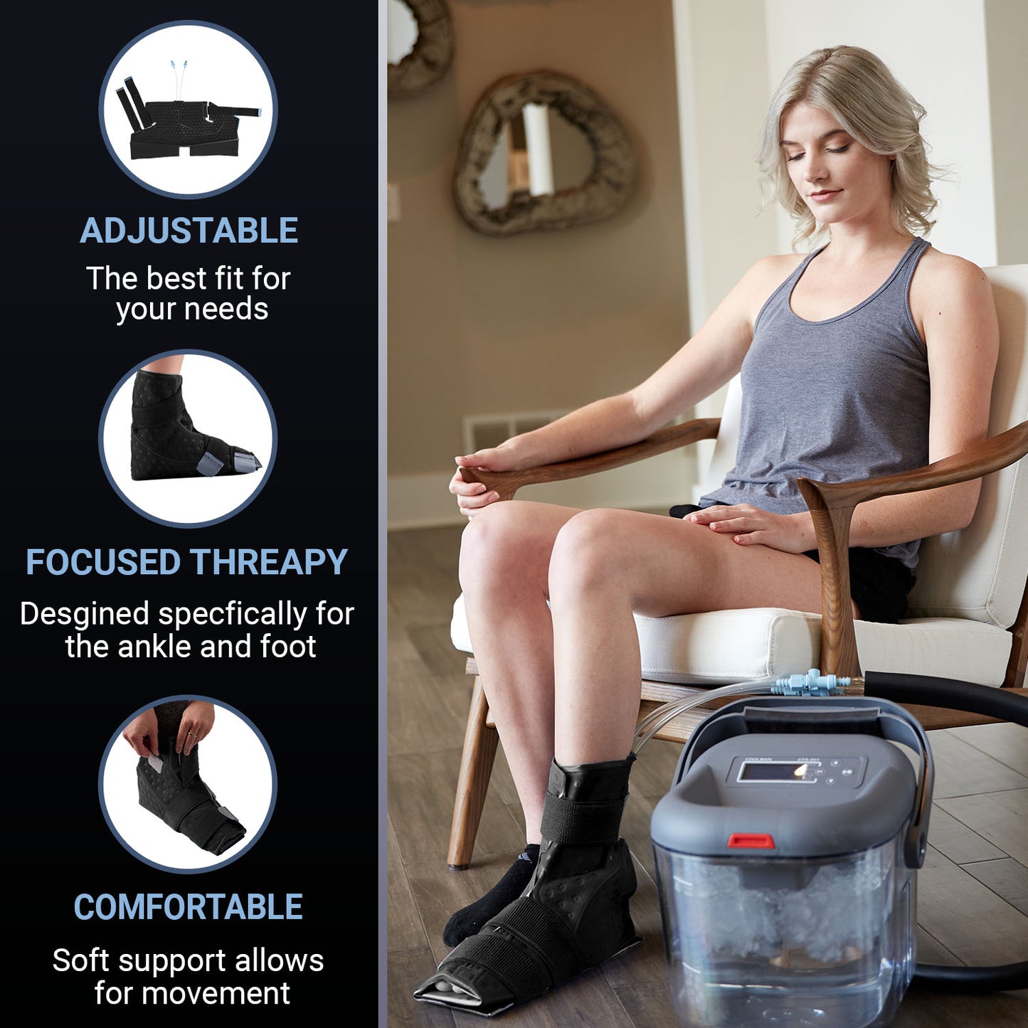 Cold Water Therapy Ankle and Foot Wrap for Cryotherapy Unit - Pad Only for Circulating Ice Machine for Feet, Ankle, Toes