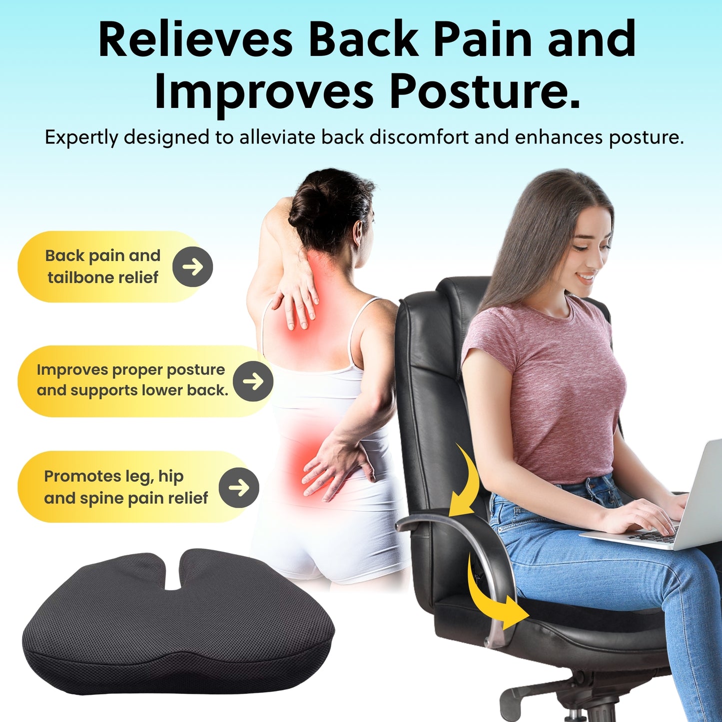 Premium Seat Cushion with Memory Foam and TPE Gel for Cooling Comfort