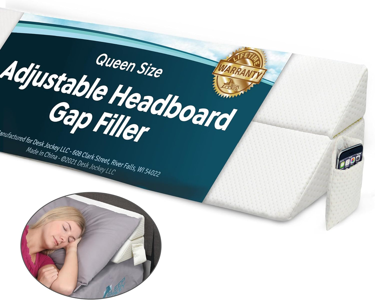 Sleep Jockey Foldable Headboard Wedge for Headboard Gap - Queen Size