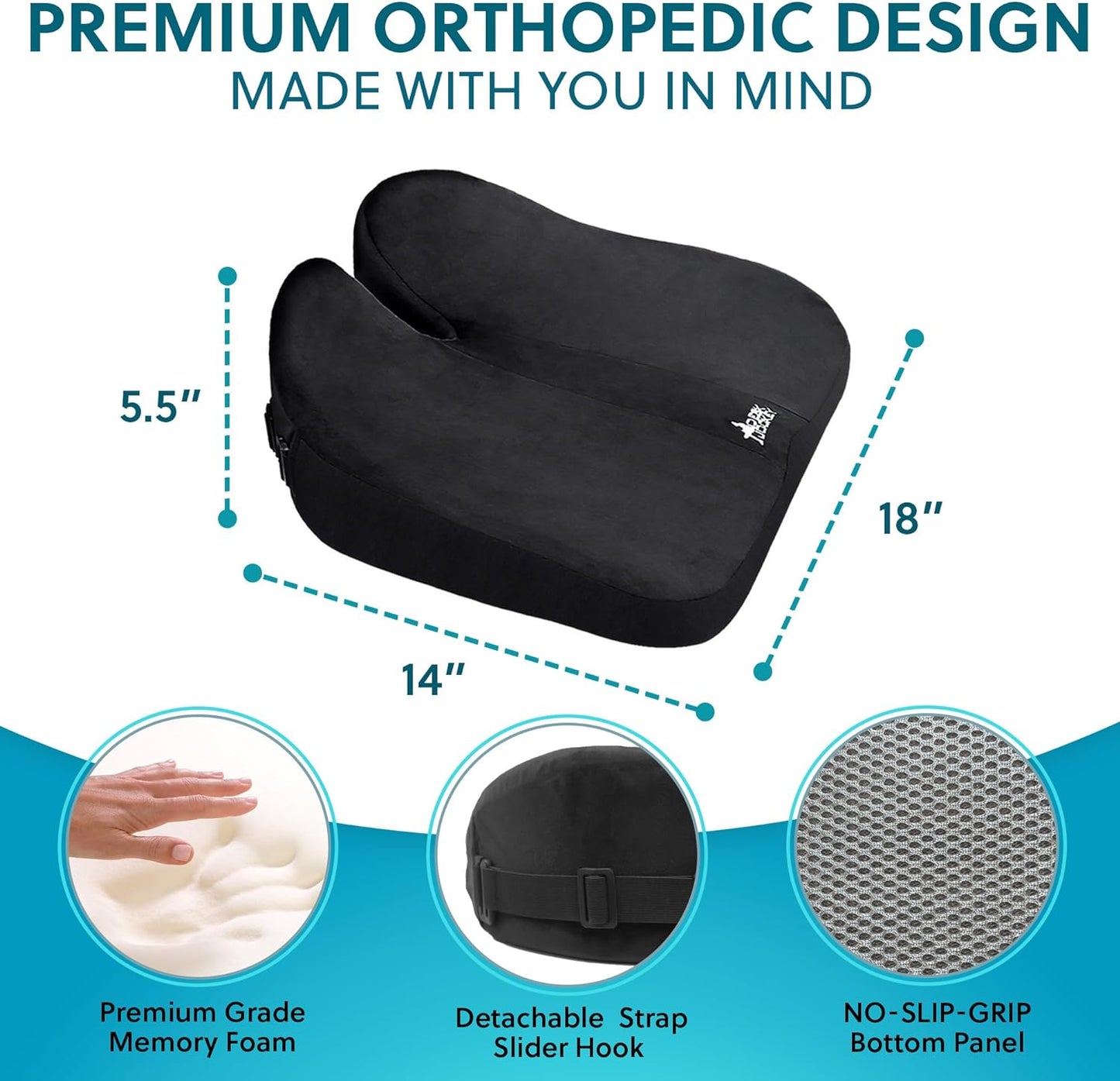 Office Chair Seat Cushion with Posture Improving Incline - Ergonomic Office Chair Cushion - Seat Cushion for Office Chair Back Support- Proprietary Blended Memory Foam Pressure Relief Seat Cushion