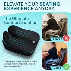Office Chair Seat Cushion with Posture Improving Incline - Ergonomic Office Chair Cushion - Seat Cushion for Office Chair Back Support- Proprietary Blended Memory Foam Pressure Relief Seat Cushion