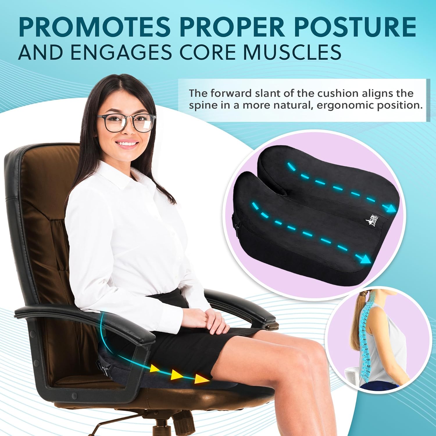 Office Chair Seat Cushion with Posture Improving Incline - Ergonomic Office Chair Cushion - Seat Cushion for Office Chair Back Support- Proprietary Blended Memory Foam Pressure Relief Seat Cushion