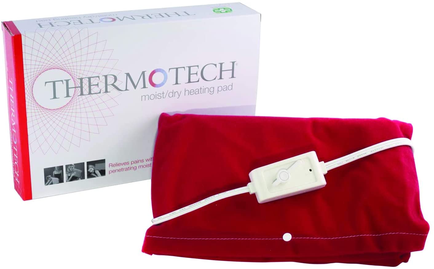 Electric Heating Pad for Back Pain and Cramps by Thermotech - Large Moist Heat/Dry Blanket with Auto Shut Off - 24" x 12"