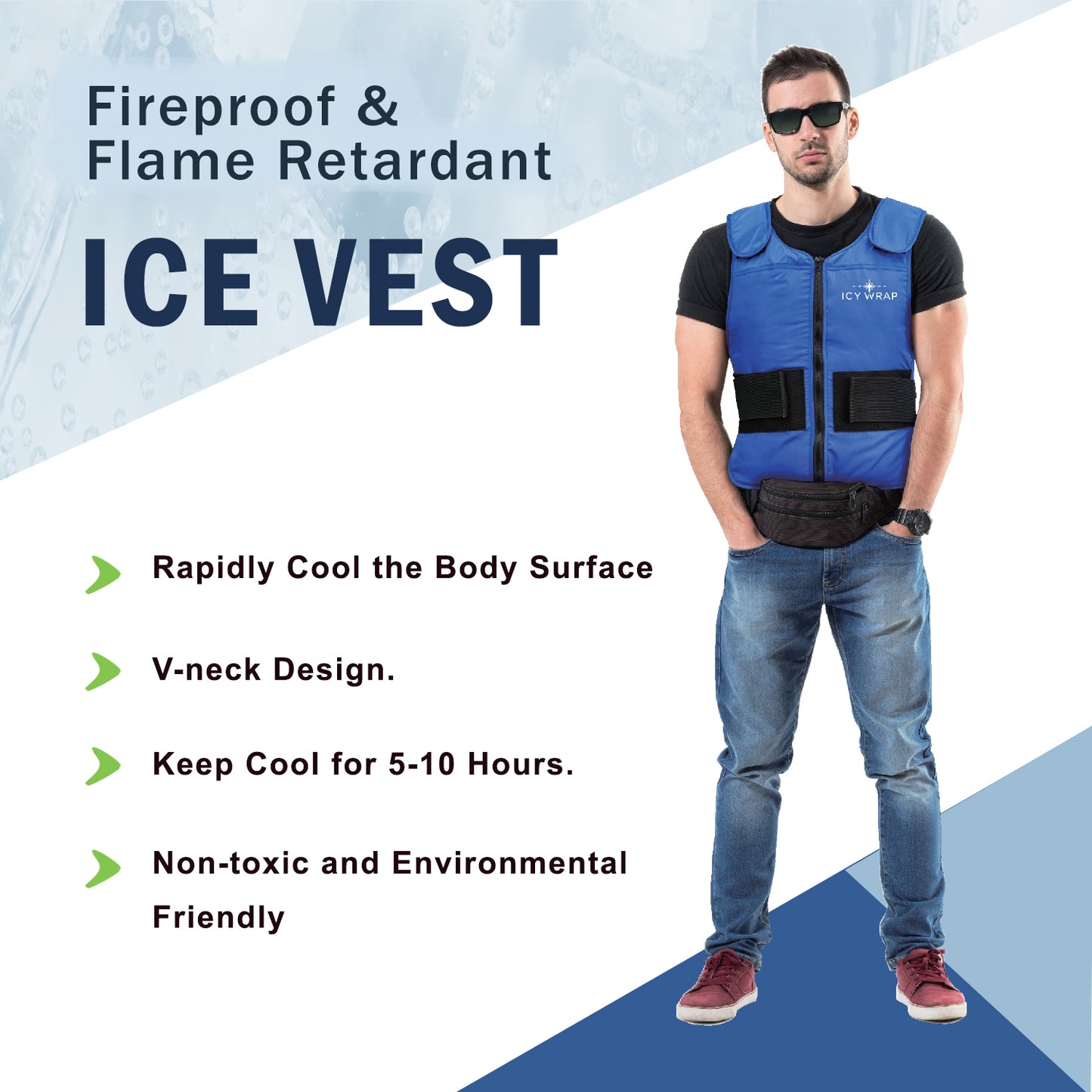 Phase Change Cooling Vest by Icy Wrap for Men &amp; Women, Hot Weather, Ice Reflective Vest with 30 PCS Ice Packs, High Tech Phase Change PCM material, stays cold for 5-10 hrs