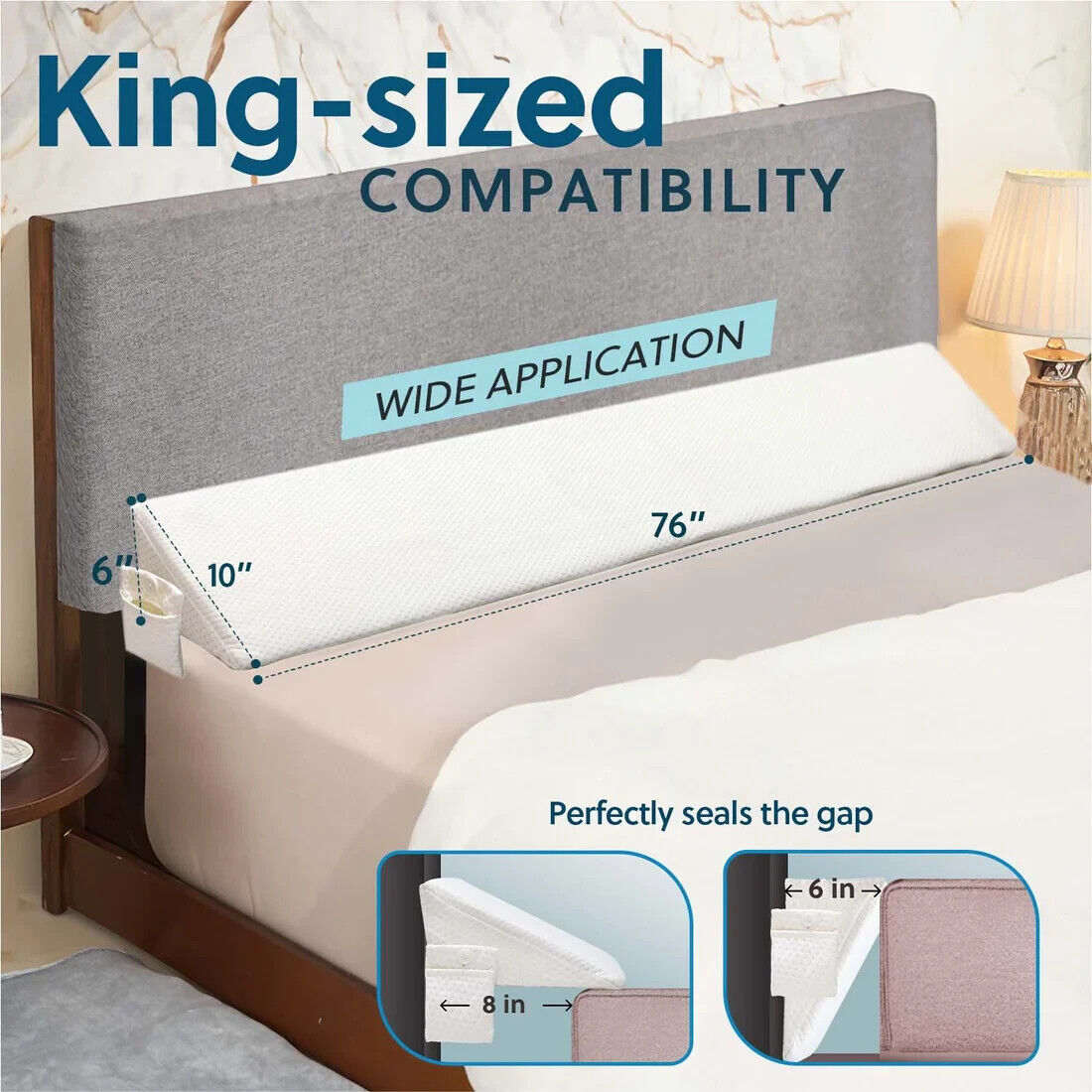 Sleep Jockey Pillow Wedge for Headboard Gap with Ultra Soft Cover - King and Queen Sized Headboard Pillow - Headboard Wedge Pillow, Bed Gap Filler for Headboard, Mattress Gap Filler for Peaceful Sleep